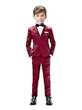 Boys Suit 5 Pieces Formal Slim Fit Suit Size 10 Adjustable Waist Tuxedo for Wedding Ring Bearer Outfit for Toddler Boys Burgundy