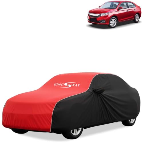 Image of KINGSWAY Super Waterproof Car Cover Only with Honda Amaze (Year 2018 to 2020 - All Model) | Mirror and Antenna Pockets | All Weather Car Body Cover with Silver Piping | Black Red
