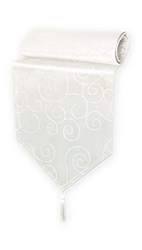 Ropa de mesa, camino decorativo para poner sobre la de mesa del comedor, diseño damasco, estampado de círculos, negro, referencia 258, poliéster, Blanco, 40 x 140 cm Cover