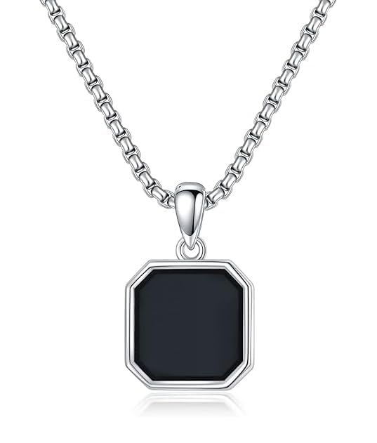 Men's Jewellery Black Chain For Men Women Boys Girls Geometric Square Stainless Steel Black Locket Pendant Necklace Chain For Men Boys Anniversary Gift For Husband Gift Chains
