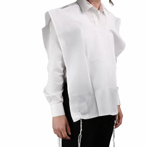 Cotton Tzitzis Round Neck with 1 Hole Design, Tzitzit Undershirt Garment in Cotton Fabric with Attached Tzitzis for Daily Wear