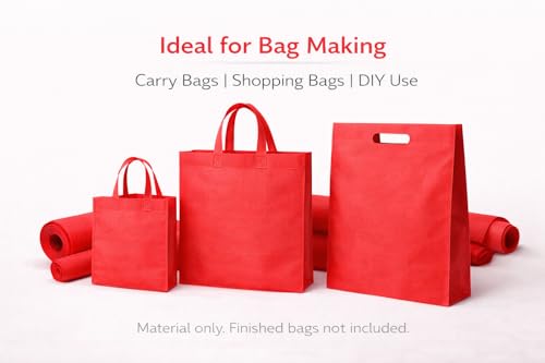 Image of Non-Woven Fabric 90 GSM | 63 Inch (160 cm) Width | 5 Meter Length | Multipurpose Fabric for Bag Making, Lining, Craft & Home Utility | Durable, Easy to Clean & Reusable | Red.