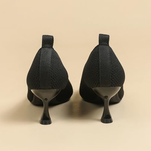 Women's Knitted Kitten Heels Pumps Comfortable Knit Closed Toe Fashion Pointed Toe Dress Wedding High Heels Casual Dress Shoes3