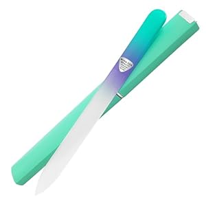 Bona Fide Beauty Czech Glass Nail File for Natural Nails, Single Crystal Nail File with Hardcase. Made in The EU. (Green Violet)