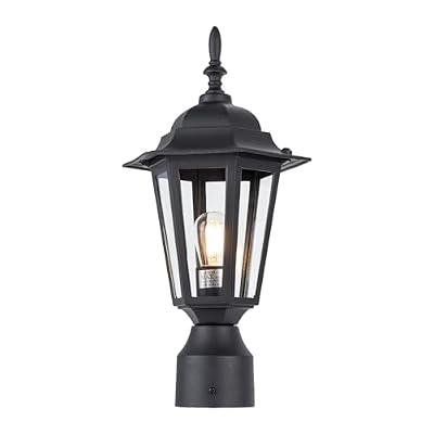 LIT-PaTH 16 Inch Outdoor Lamp Post Light Fixture, Exterior Pole Lantern with Clear Glass, Hardwired Aluminum Post Lighting for Driveway Garden Yard, Matte Black, 1-Pack