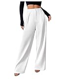 SOLY HUX Women's Wide Leg Dress Pants High Waisted Pleated Loose Work Office Trousers Pure White Medium