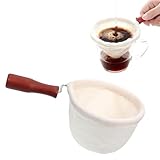 Reusable Cloth Coffee Filter with Wooden Handle Washable Flannel Cloth Coffees Sock Filter More Sense of Ritual Handmade Tea Strainer Clothes Filters Bag for Coffees Lovers Home Office Use