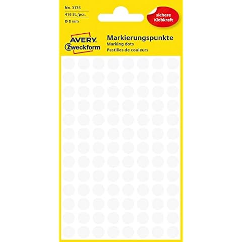 Avery Zweckform Self-Adhesive Marking Dots, Diameter: 8 mm Single White Cover