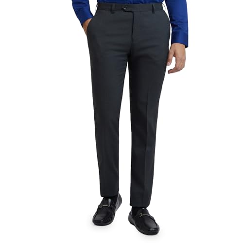 Image of Raymond Men Slim Fit Structure Pattern Poly Viscose Lycra Blend Flat Front Formal Trouser