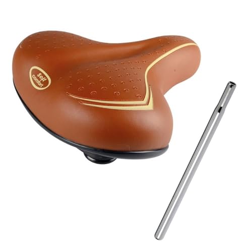 Sella marrone per Bici city bike confort - Molto comoda per uomo e donna - Completa di morsetto - Grande seduta Brown + Canotto/Tubo Reggisella in Acciaio Sella Bici MTB - City Bike