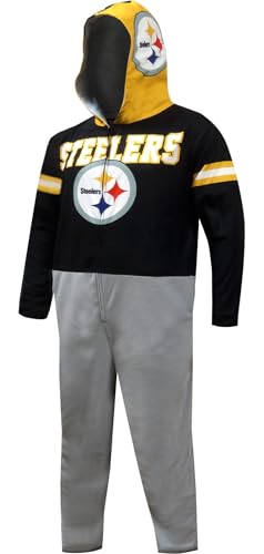 Concept Sports Mens Pittsburgh Steelers One Piece Union Suit Hooded Pajama (Medium) Black