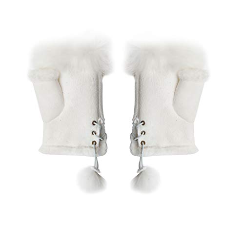 FEINZWIRN Trendige ARMSTULPEN HANDSCHUHE mit Daumenloch und geschmeidigem Fellbesatz WG15 (weiss) Cover