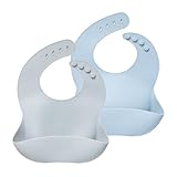 Moonkie Silicone Baby Bibs Set Of 2 | BPA Free Waterproof | Soft Flexible Adjustable Silicone Bibs for Babies & Toddlers(Light Grey/Blue Fog)