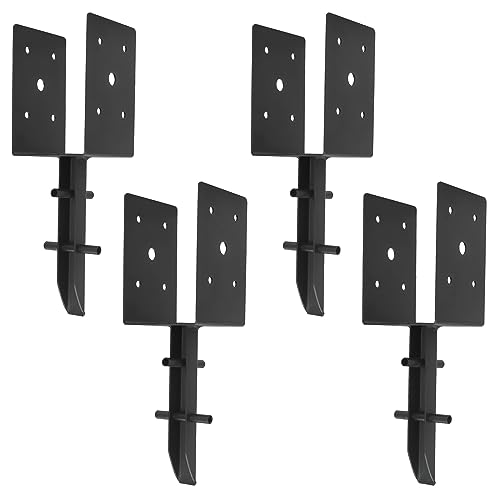 Nrspp 4x4 Concrete Post Anchor 4 Pcs(Inner Dia 3.6\"x3.6\") U Shape Fence Post Holder Ground Spike Metal Black Powder Coated Post Base
