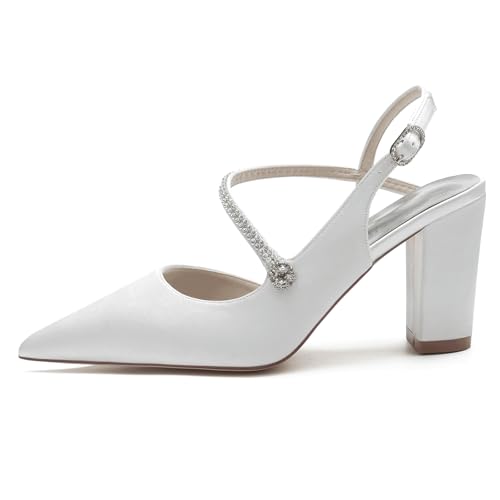 Escarpins à talons hauts de mariage bout pointu et satin - 3