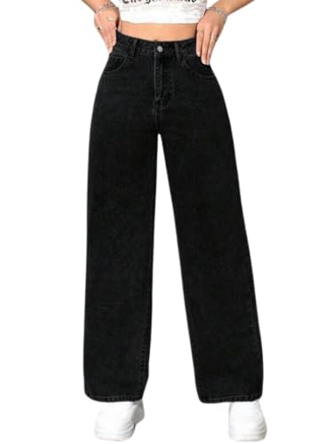 Image of Celary Women High Waisted Wide Leg Jeans||Stretch Denim Palazzo Pants||Casual Loose Fit Straight Jeans for Women & Girls