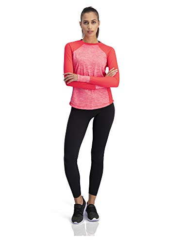 Long Sleeve Compression Workout Tops for Women - Thermal Running Shirt, Dry Fit w/Thumbholes Bright Coral