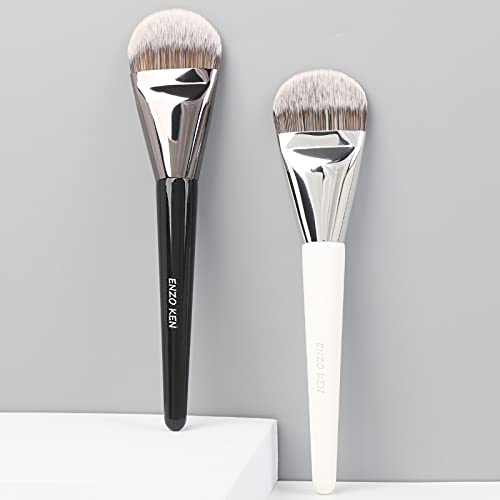 Flat Foundation Brush For Liquid Makeup By Enzo Ken, Large Wide Liquid Foundation Brush For Face, Oversized Cream Contour Bronzer Brush, Diy Facial Mask Brush Firm - Blush Wet Cosmetics Blending (820-L-Black) #TOP7