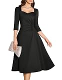 Dressystar Womens Fall Ruched Waist A Line Cocktail Dress Wrap Midi Elegant Flowy Formal Wedding Guest Party Dresses Black XL