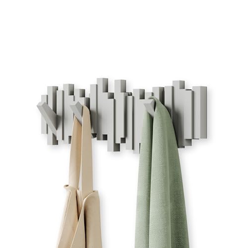Umbra Sticks Wall-Mounted Coat Rack Rail Hook with 5 Retractable Pegs – Modern, Space-Saving Storage Organizer, Grey by Umbra - Used condition - US$26.40