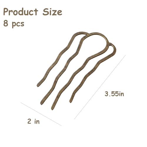 8 Pieces Hair Side Combs, Metal Hair Fork Clip Hair Pins for Buns 4 Prong Hair Updo U-Shape Hair Sticks for Women Hair Styling Tool Accessories (Bronze) - Thumbnail 3