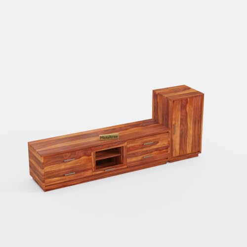 Image of Sheesham Wood Wooden tv Unit for Living Room 55 inch TV Furniture - Entertainment Unit Solid Wood tv Table for Living Room 55 inch TV Console with 4 Drawers, 4 Shelves