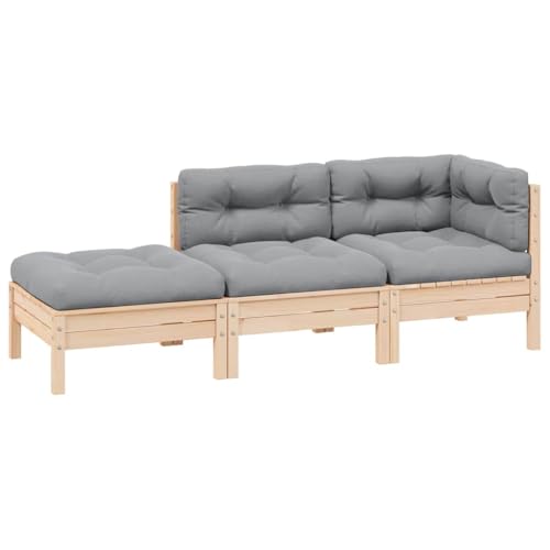 QZZCED 3-TLG. Garten-Lounge-Set mit Grauen Kissen Kiefer Massivholz...