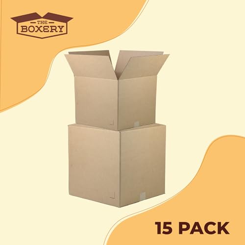 Image of The Boxery Moving Boxes 15-Pack Large | 18x18x18 inch Brown /Kraft Corrugated Cardboard Packing, Moving & Storage for Business /Home - Durable - Eco-Friendly, Recyclable - Made in the USA