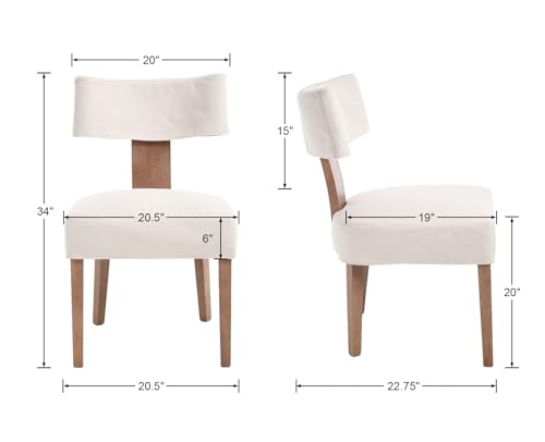 Image of HNY Mid Century Modern Dining Chairs Set of 2 with Seat Covers, Farmhouse Linen Fabric Upholstered Accent Chairs Curved Backrest Kitchen Chairs, with Hardwood Frame, Beige