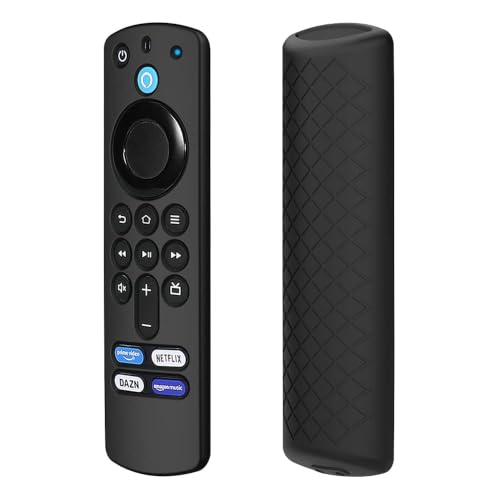 Image of Silicone Case Compatible with Fire TV Stick 3rd Gen 2021 Remote Full Wrap with Lanyard, Compatible with Amazon fire Stick Remote Cover (Only Silicon Cover Included) Black Style 2