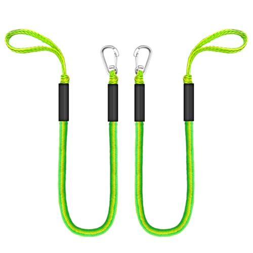ZRSCHYG Bungee Dock Lines for Boats & Jet Skis – 6ft Heavy-Duty Elastic Mooring Rope with Single Hook – Stretches to 9ft – Black/Yellow&Black/Green&Yellow 2 Pack (Green & Yellow)
