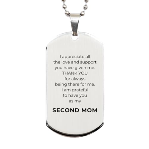 Yume Lumi Second Mom Gift. I am Grateful to Have You as My Second Mom. Silver Dog Tag for Second Mom. Thank You Gifts for Mothers Day and Fathers Day