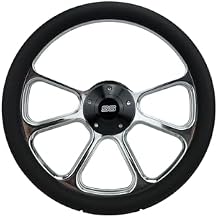 14" Billet Muscle Steering Wheel with Black Vinyl Wrap and Black SS Horn -5 Hole