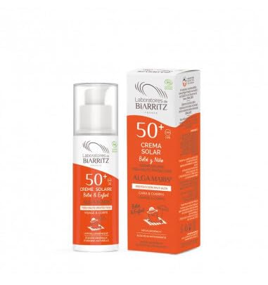 Laboratoires de Biarritz - Protector solar para bebé y niño - LSF50+ - Certificado orgánico - Cara y cuerpo - Textura ligera y cremosa - 100 ml - Fabricado en Francia
