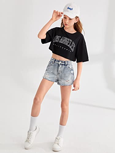 Floerns Girls Ripped Raw Hem Jeans High Waisted Wide Leg Denim Shorts Light Blue 10 Years #TOP4