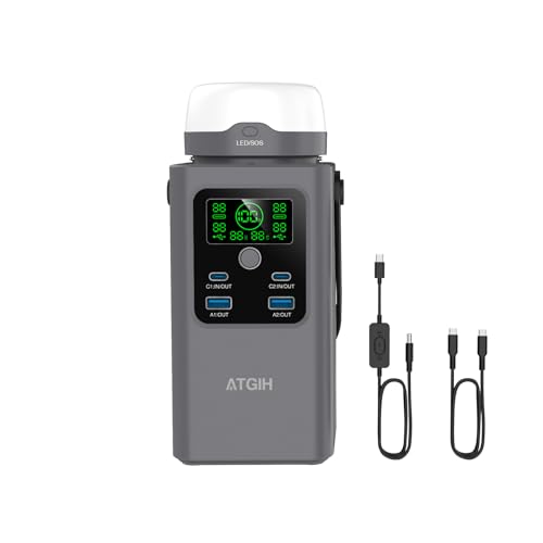 ATGIH Camping Portable Power Station 198.4Wh, [4-Port Fast Charging] LiFePO4 Battery Power Bank Small Electric Generator with Detachable Light, 100W USB-C Output for Home Backup Outdoor Emergency