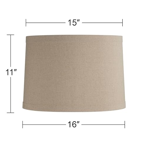 Natural Linen Large Drum Lamp Shade 15" Top x 16" Bottom x 11" High (Spider) Replacement with Harp and Finial - Springcrest