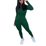 Long Sleeve Jumpsuit For Women Sexy Round Neck Back Zipper Bodycon Long Romper Clubwear Green L