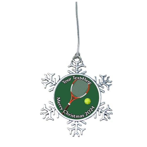 Tennis Racket Racquet Christmas Silver Ornament Snowman Snowflake or Bulb Choose Your Text (Snowflake)