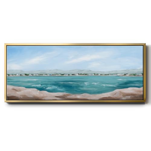 Renditions Gallery Quotation Art Work For Home Panoramic Beach Shore Floater Frame Paintings for Lounge Lobby Balcony - 8"x20" Gold Frame LT618