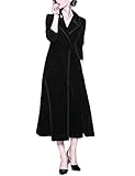 Omoone Women's Slim Notch Lapel Maxi Long Vintage Velvet Trench Coat Dress(1128-Black-L)