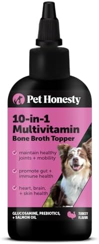 Dog Multivitamin Supplement with Salmon Oil for Dogs – Allergy Itch Relief, Digestion, Skin & Coat Health, Liquid Supplement – Dog Food Topper Bone Broth with Prebiotics (12 oz)