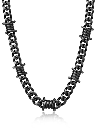 Bandmax Stainless Steel Barbed Wire Cuban Chain Necklace for Men & Women