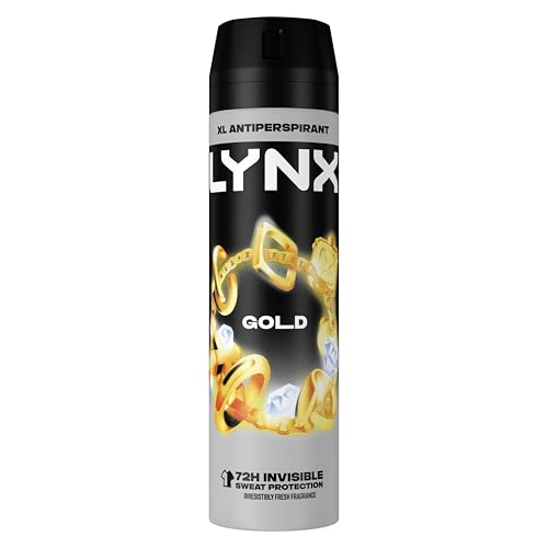Lynx Men Gold DeodorantBody Spray Antiperspirant with ProScent technology and an oud wood & fresh vanilla scent for 72 hours protection against odour and wetness 200 ml Pack of 6
