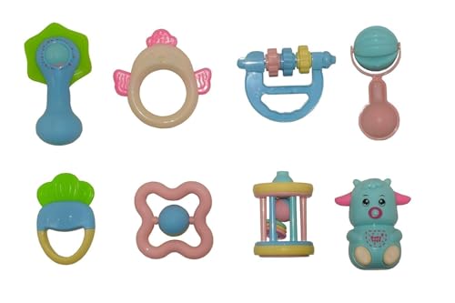 Image of Crackles Baby Rattles & Teethers Set of 8 (Pack of 1) | BPA-Free Newborn Rattle Toys for Infants 0-18 Months | Soft Sensory Teething Toys for Babies | Early Development Toy Set