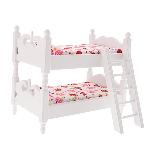 Toyvian Miniatur Doppelstockbett Puppenhaus Modell, Kinderzimmer Dekoration Stilvolles Mini Möbelstück Holz Und Stoff Modell Für Sammler Und...