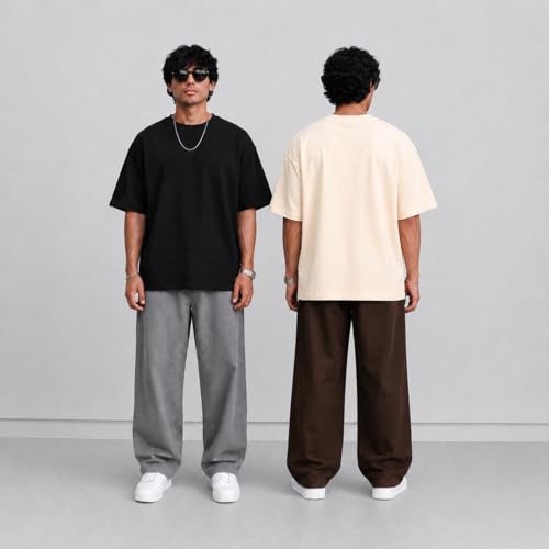 Image of Oversized T Shirt for Men Combo Pack of 2 & 3 | Heavyweight Cotton T Shirt | Drop Shoulder Baggy Loose Fit Round Neck Casual Streetwear Oversized Tshirt