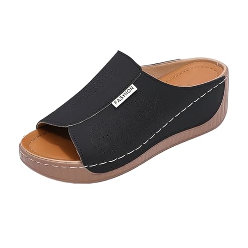 Mules compensées élégantes avec découpes laser : sandales cuir synthétique noir taille 40
