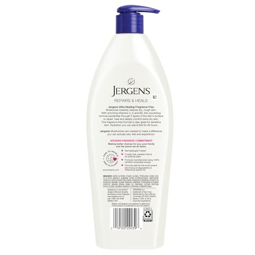 Jergens Ultra Healing Dry Skin Lotion, Hand and Body Moisturizer for Quick Absorption into Extra Dry Skin with Hydralucence Blend, Vitamins C, E and B5, White, 21 oz image 2