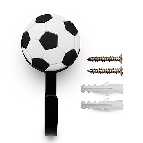 DOJA Barcelona | Möbelknöpfe Kinder + Kinderkleiderbügel | 8 Schrankknöpfe Kinder Fussball und 8 Kinder-Wandhaken Fussball | Aus Gummi und Zink-Aluminium | Kleiderhaken und Schubladenknöpfe